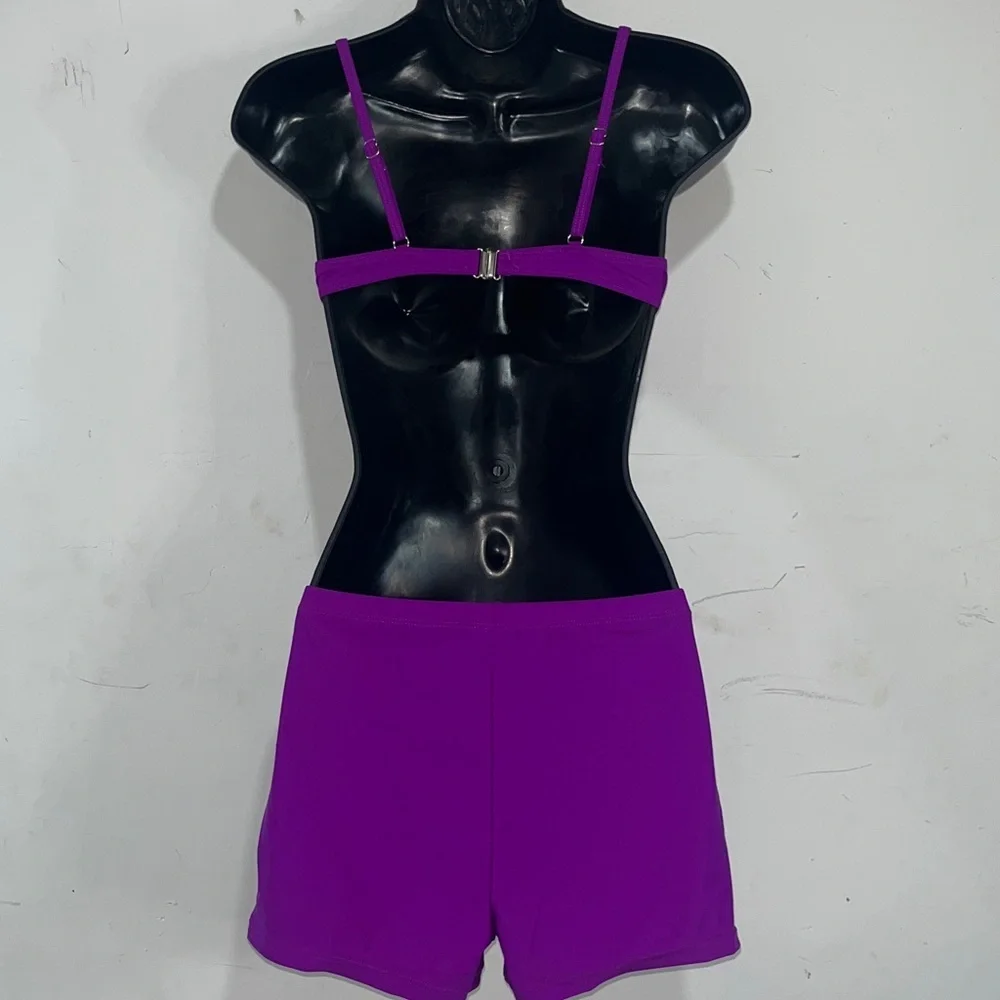 Matte Collection Purple 3 Piece Bikini Set Sheer Cover Up Small